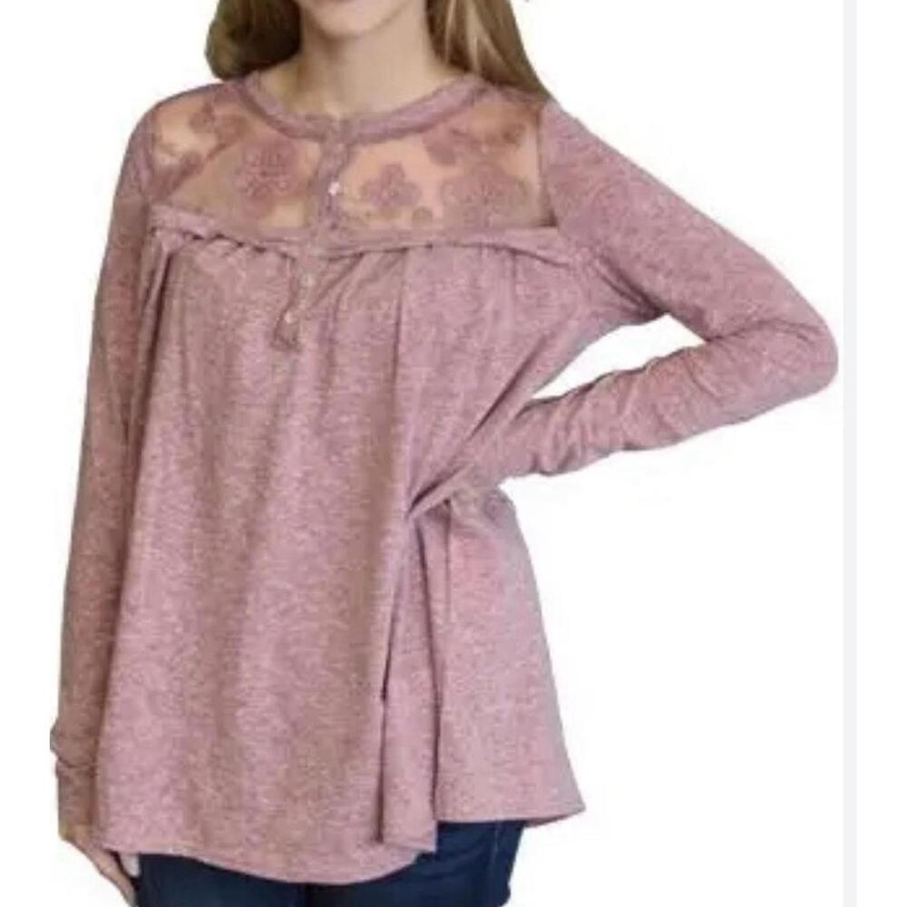 Easel Sheer Lace Tunic in Cranberry‎ New Small NWOT Boho Cottage